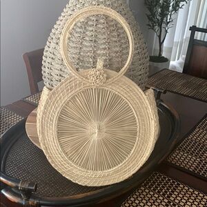 Cream Woven Tote Bag with Circular Design Brand New